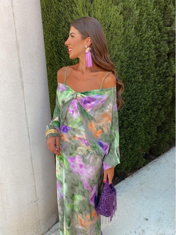 Anisten™ — Jurk met Zachte Kleuroverloop en Losse Sjaal