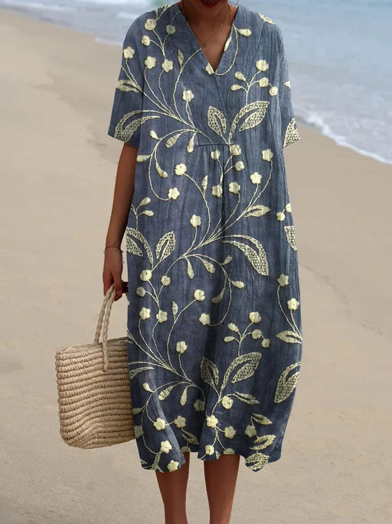 Enora | Geborduurde fleurige jurk